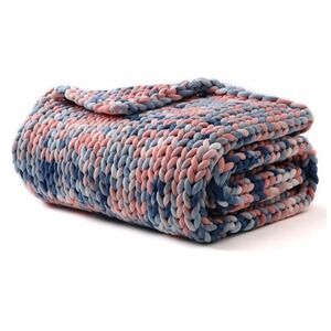 YNM 10lb Weighted Chunky Hand Knitted Blue Pink Tie Dye Throw Blanket 50"x60"